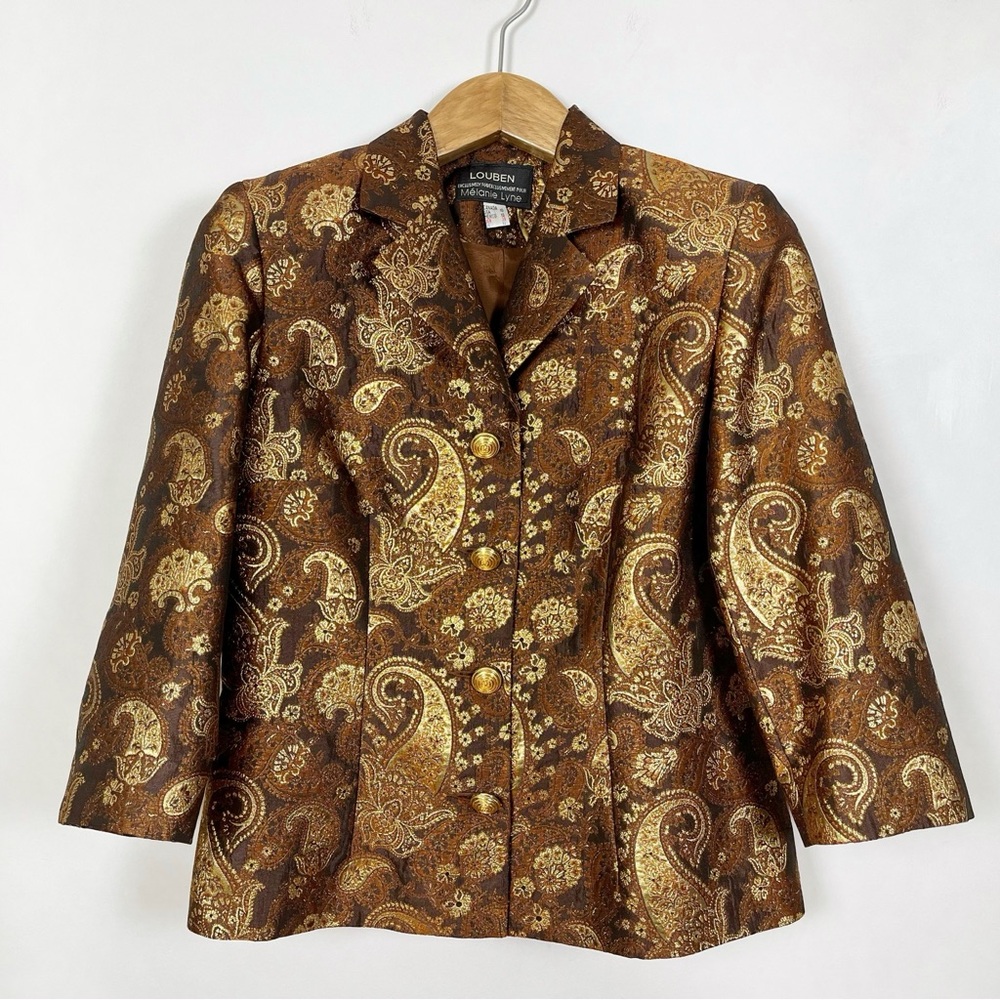 EUC Vintage‎ Louben for Melanie Lynn Brown Gold Paisley Jacket Blazer Size 10